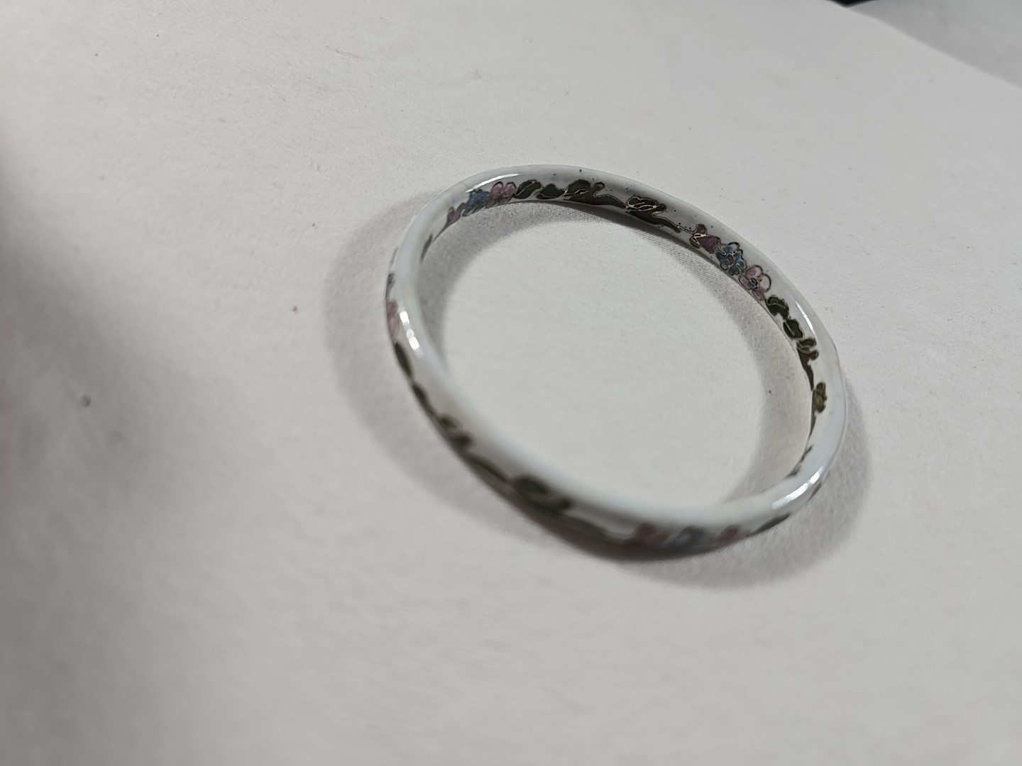 Vintage Cloisonne Bangle Stackable Bracelet White… - image 7