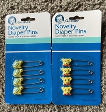 VINTAGE NOS 1983 2 SETS OF 4 GERBER NOVELTY DIAPER PINS BEARS  TURTLES
