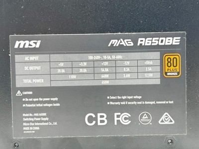 MSI MAG A650BE 650W 80+ Bronze Power Supply with SATA Cables