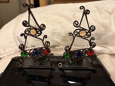 2- Sun catcher Christmas Tree Stained Glass Candle Holder 6  