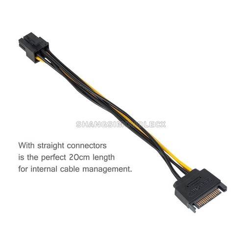 Dual SATA 15P Male to PCI-E 6 Pin Female Video Card Power Adapter 20cm Cable - 第 2/4 張圖片