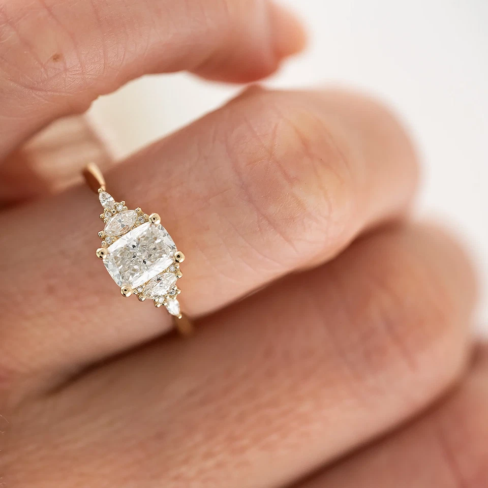 Diamond Ring IGI Certified 1.30 Ct Lab Grown 14K Yellow Gold Cushion Cut Size 5 - Image 4 of 4