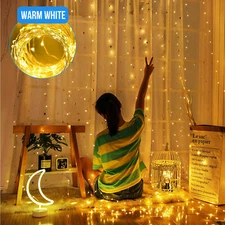 300 LED Curtain Fairy Lights USB String Light With Remote Xmas Party Wedding US