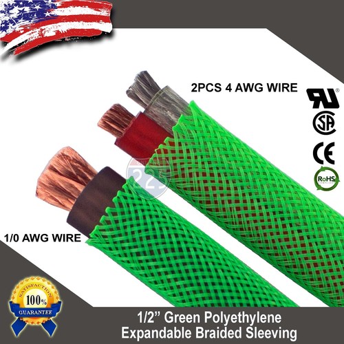 5 FT 1/2" Green Expandable Wire Cable Sleeving Sheathing Braided Loom Tubing US - Picture 2 of 9