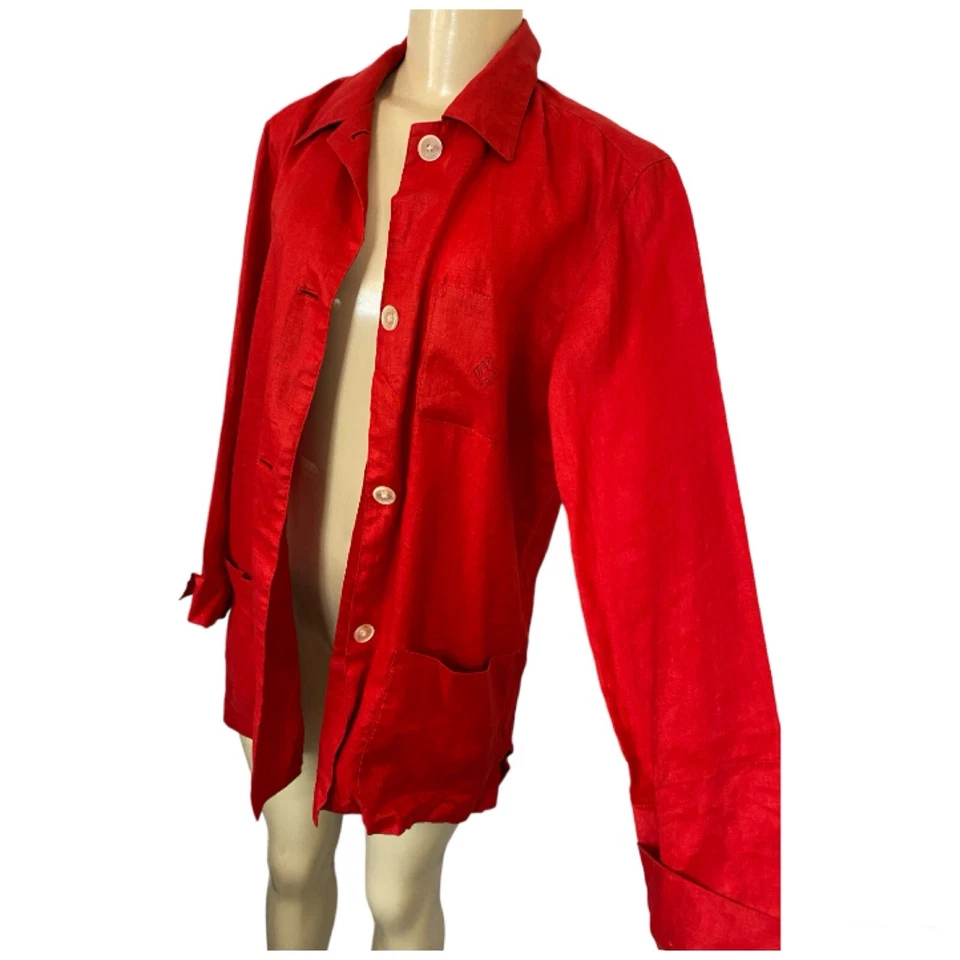 Jaqueta Lauren Ralph Lauren Feminina Vermelha 100% Linho Botões Bolsos Média - Imagem 3 de 4