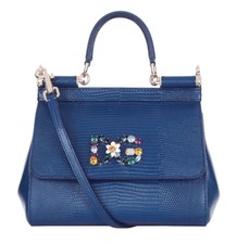 Dolce & Gabbana Blue Sicily Bag Satchel Top Handle Millennials Crystal Dg Logo