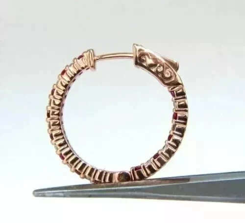 3CT Round Cut Lab-Created Ruby Inside Out Large Hoop Earring 14KRose Gold Plated - Image 2 of 4