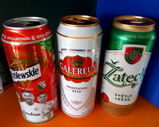 SET x 3 EMPTY 500ml BEER CANS ZATECKY, KROLEWSKIE LEGIA FOOTBALL CLUB & GALEREUX