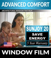 SunJoy 20 Home Commercial Window Tint Film Solar UV Glare Heat Control Privacy