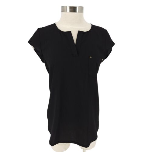 Marc New York Shirt Black Short Sleeve V Neck Lightweight Top NWT Womens Small