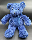 Vintage KELLYTOY Plush Navy Blue 16.5" Teddy Bear w/ Matching Organza Ribbon