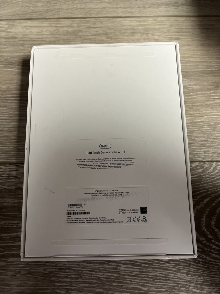 Apple iPad 10th Gen. 64GB, Wi-Fi, 10.9in - Silver- Plus