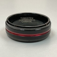 Tungsten Wedding Band Ring 8mm for Men Women, BLACK/RED CENTER - SIZE 7