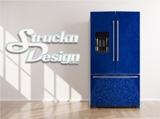 Floral Dark Blue Pattern Geometric Fridge Freezer Wrap Side Door Vinyl Decal