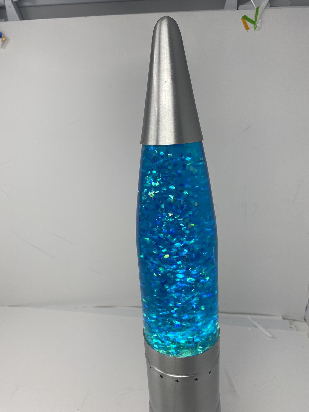 Vintage PLIABLE ART 102L GREEN GLITTER LAVA LAMP SILVER BULLET ROCKET