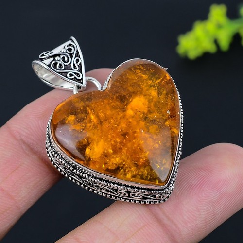 Ciondolo Argento Sterling 925 Pietra Preziosa Baltica Naturale Fatto a Mano 1,77" M081 - Foto 2 di 7