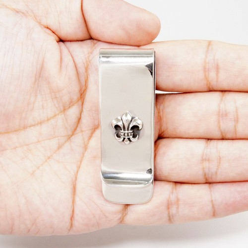 FLEUR DE LIS 925 STERLING SILVER PLAIN BIKER OUTLAW ROCKABILLY MONEY CLIP TP-M2 - Picture 5 of 5