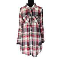 Guess Long Sleeve Rayon Plaid Shirt Dress Half Button Down Women's Size Small