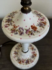 Vintage Hand Painted PORCELAIN LAMP BAVARIA 11 1/2" Flowers PINK POLKA DOTS