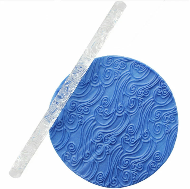 Textured Embossing Acrylic Wave Carving Rolling Pin Non-stick DIY Clay Tool - Image 2 of 4
