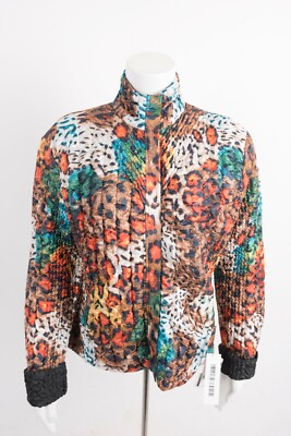 UBU Womens Crinkle Jacket Shirt Animal Tiger Print Petite Medium PM Reversible