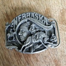 1992 VINTAGE NEBRASKA 355/1000 BELT BUCKLE MADE USA siskiyou cowboy Indian Rare