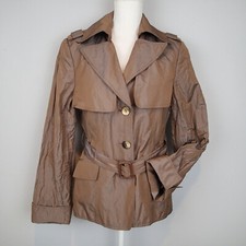 Lafayette 148 Jacket Trench Coat Women's Sz 12 Metallic Belted Lightweight B5