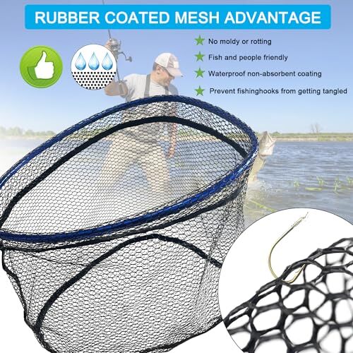 Folding Rubber Fishing Net, Kayak Fishing Net for Saltwater or