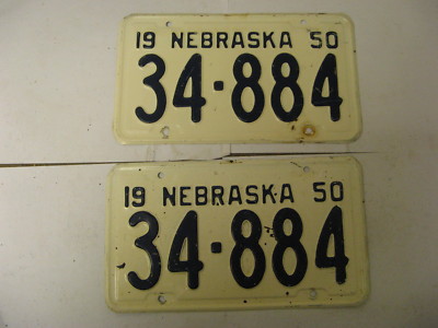 1950 50 Nebraska NB License Plate Pair 34-884 Fillmore County