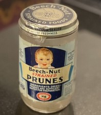 Vintage Beech-Nut Baby Food Jar w Blue Label  Metal Lid 1950-60's Prunes