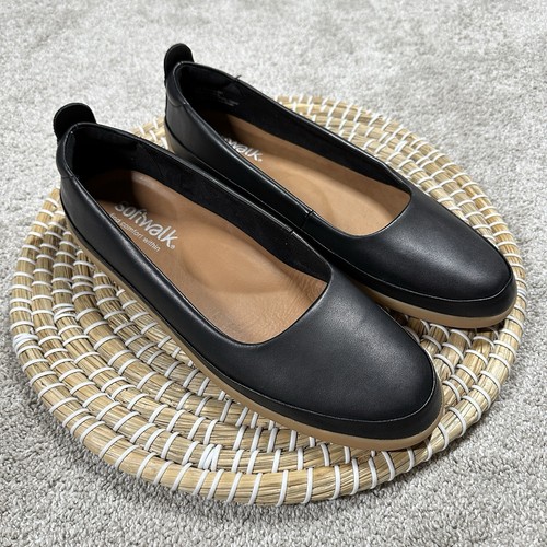 SoftWalk Women’s Disa Flat Shoes Slip On Leather Casual Comfort in Black 11D