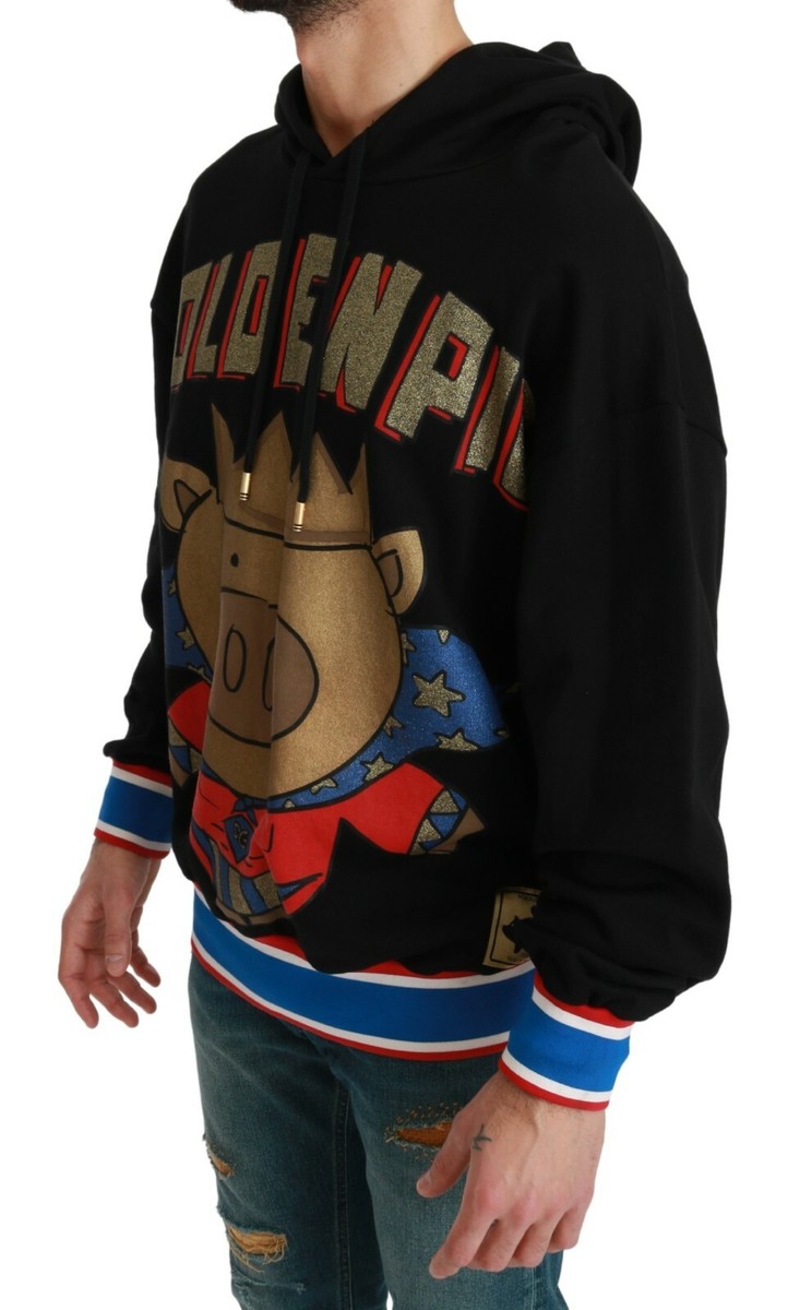 DOLCE & GABBANA Hooded Black Sweater Pig of the Year IT44 / US34