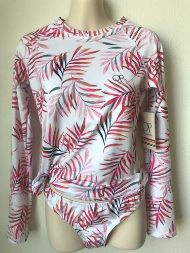 JUNIOR OP OCEAN PACIFIC MULTI TROPICAL LEAVES L/S RASH GUARD BIKINI SIZE MED NWT - Picture 5 of 7