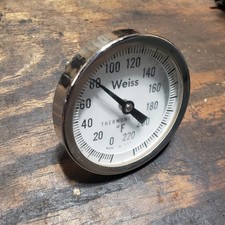 Vintage Weiss Instruments 220&deg; F Probe 1/2" MIP Thermometer 3" Dia Face USA