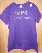 New Graphic Fun Fact: I Don't Care Purple XL Women's Short Sleeve T-shirt