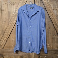 Tommy Hilfiger Men's XL Blue Slim Fit Shirt 17 34/35 Button Down 100 Cotton