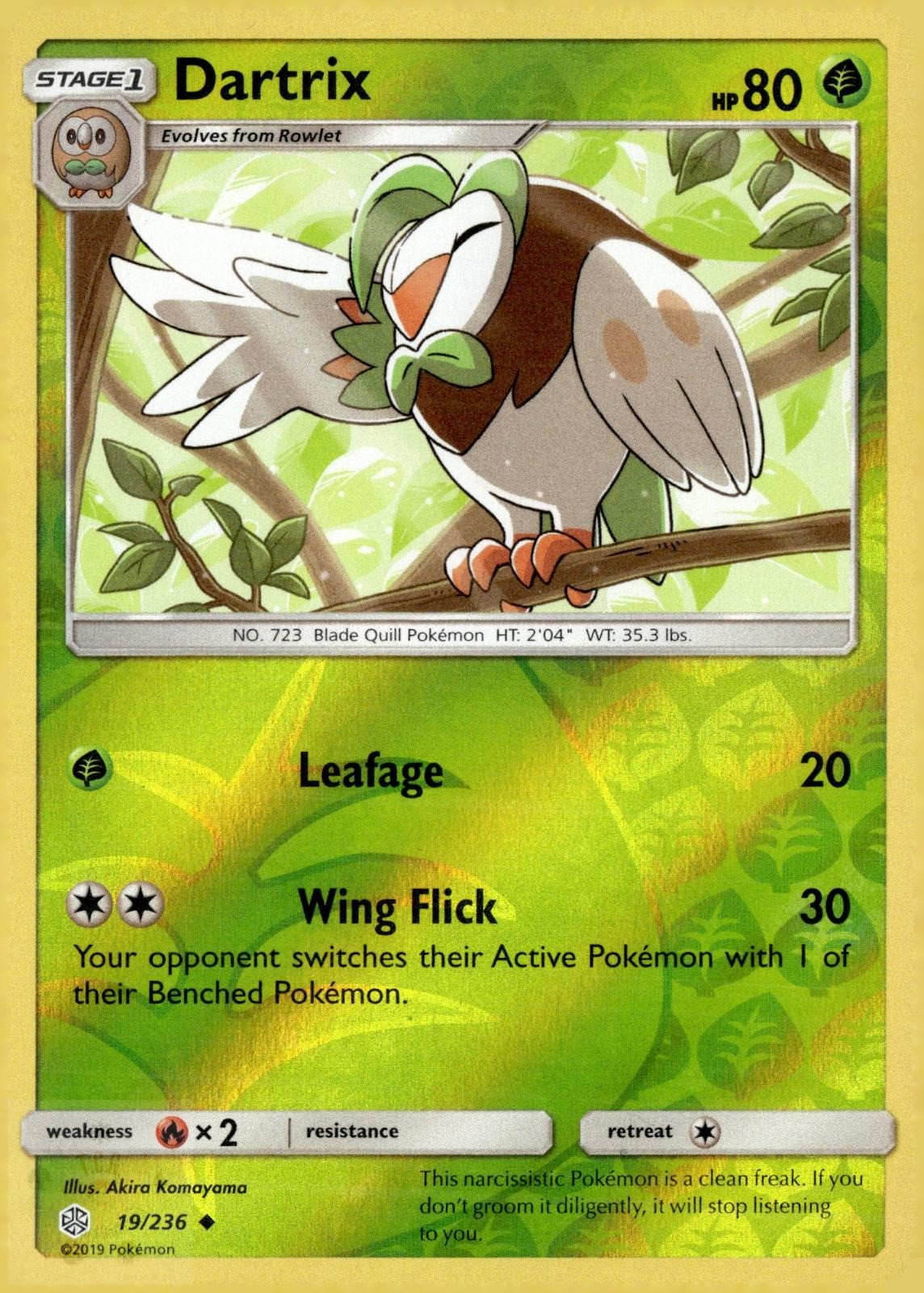 Dartrix 19/236 Uncommon Cosmic Eclipse Pokemon Reverse Holo NM/M