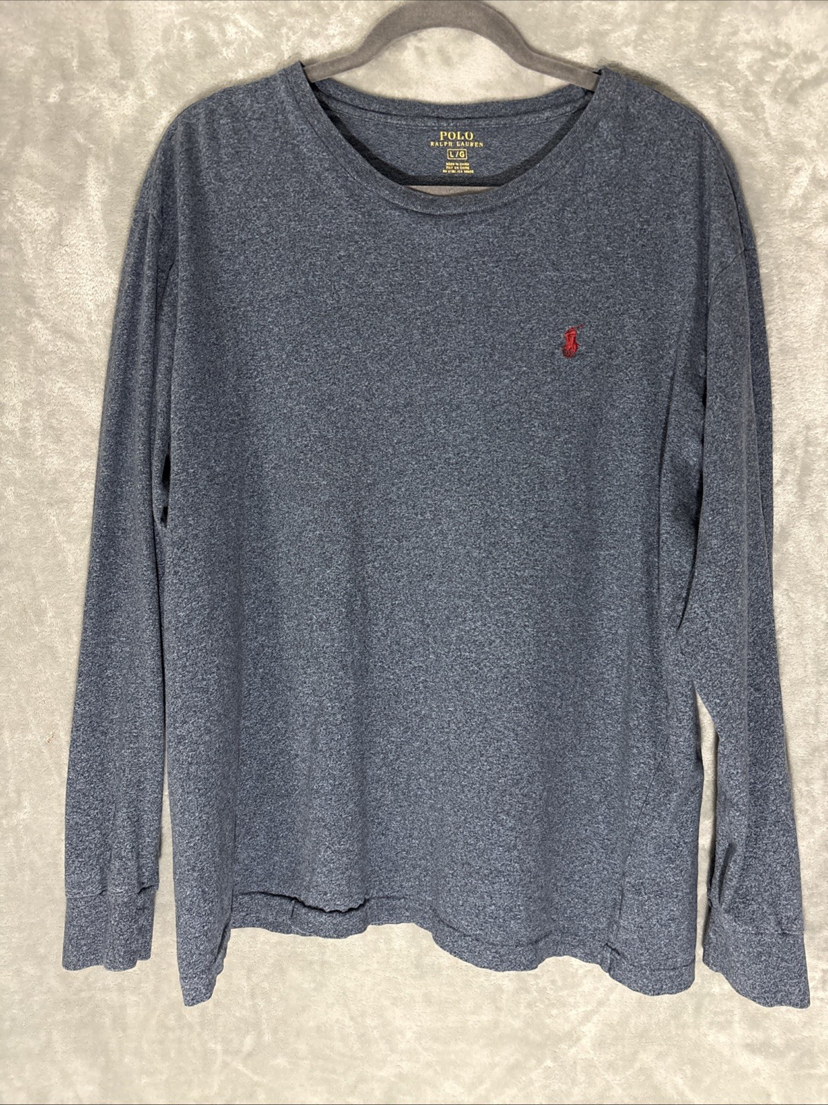 Polo Ralph Lauren Men’s Large Long Sleeved T-Shirt, Heather Blue, 100% Cotton