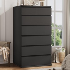 Black Tall 7 Drawer Dresser for Bedroom, Modern Wood Closet Dressers  Chests...