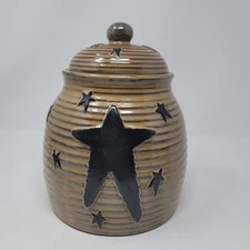 Vtg Honey & Me Large 9.25" Canister Clay Pottery Primitive Style Kitchen Decor