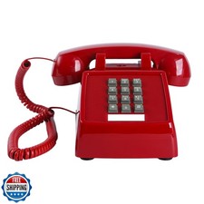 TangYeah Retro Corded Desk Phone - Hearing Aid Compatible, Red Vintage Dial