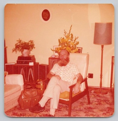 1975 Man Rocking His Red Beard MCM Living Room Record Player Vintage Color Photo