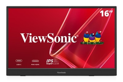 ViewSonic VA1653 16'' FHD IPS Portable Monitor Built-in Stand, USB C, Mini HDMI