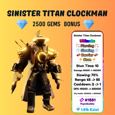 Sinister Titan Clockman | Toilet Tower Defense | TTD | ️‍🔥 Fast Delivery ️‍🔥