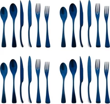 Luxury 18/10 Stainless Steel Matte Blue Cutlery Flatware Set - Utensil Set Steak