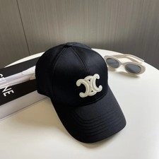 Celine Triomphe Black Baseball Cap Cream Embroidery Unisex