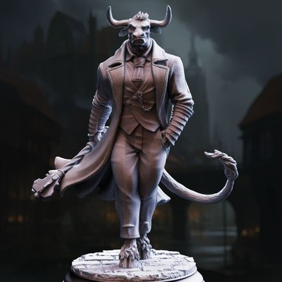 Minotaur Gang Boss - Minotaur Fighter - D&D PF2e - Paint Ready Mini
