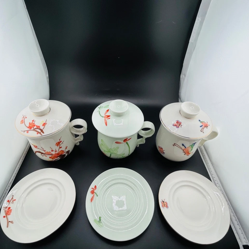 Lote de 3 tazas infusoras de té de porcelana Teavana con platillo con tapa infusora Foto 4 de 4