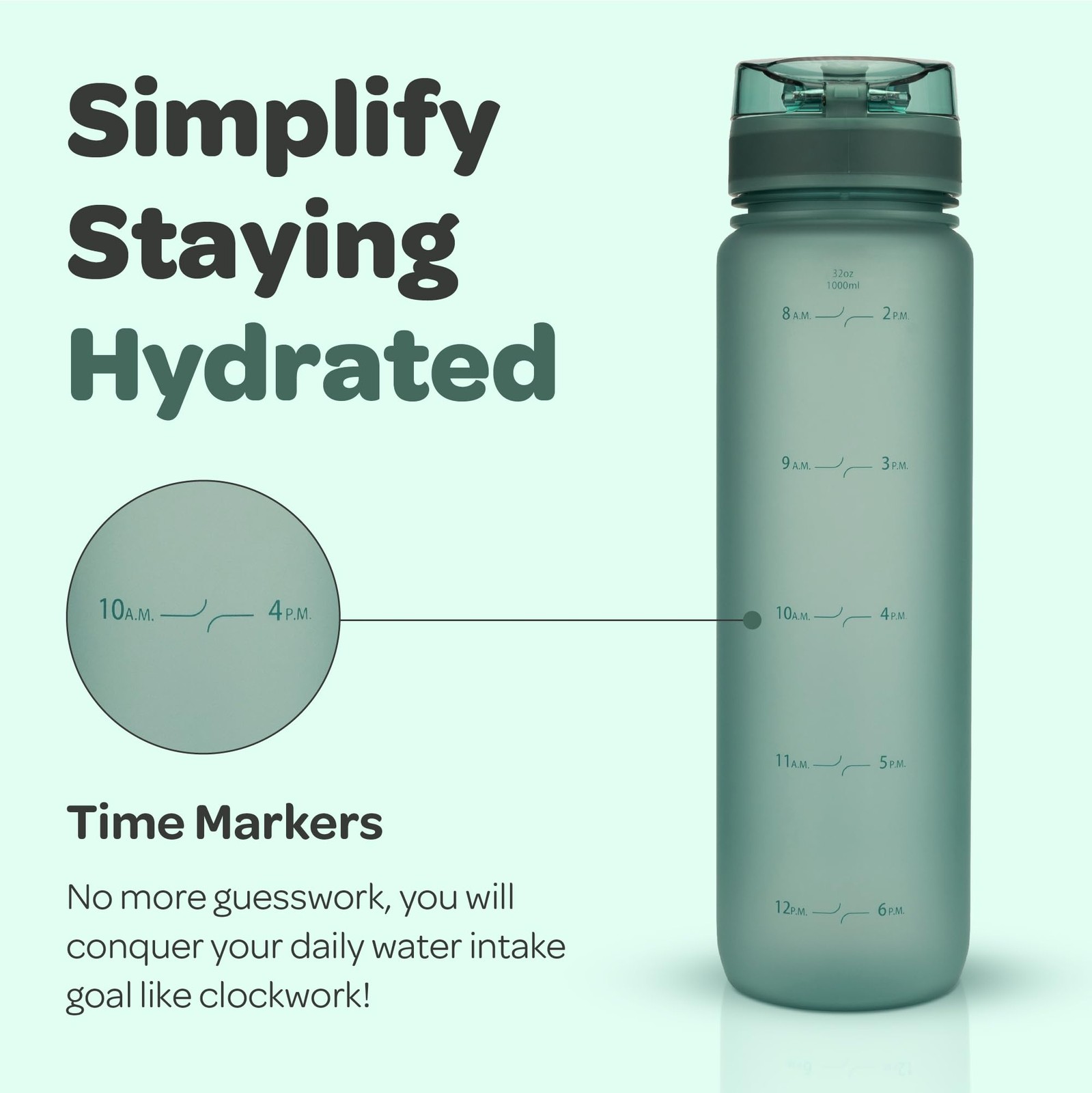 Hydracy Water Bottle with Time Marker -Large BPA Free Water Bottle & No Sweat...