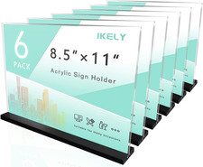 Acrylic Sign Holder 8.5 X 11 Inches Horizontal 6 Pack,Clear Plastic Sign Holder,